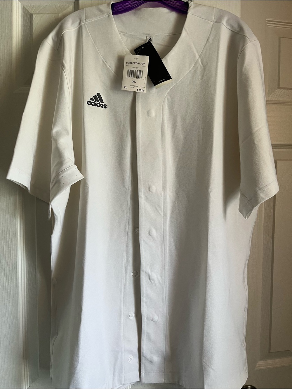 adidas Men’s White Button-Front Athletic Jersey with Black Logo